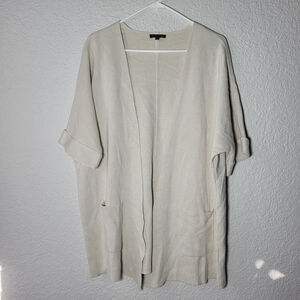 NWOT Eileen Fisher Long Open Front Cardigan Silk Organic Cotton Blend Pearl M